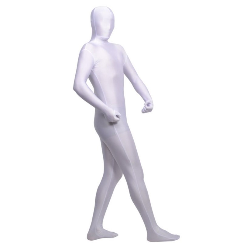 Combinaison Zentai intégrale en tissu extensible blanc pour adultes/enfants