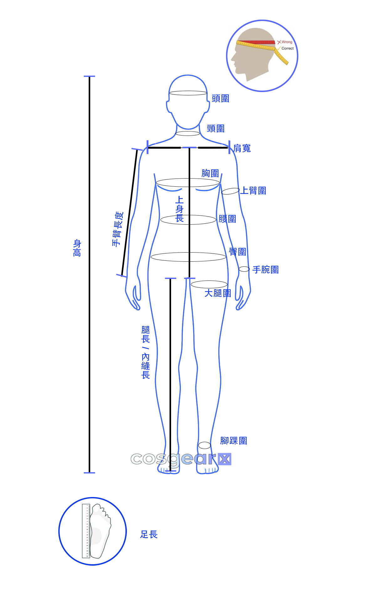尺寸指南-如何测量 - Cosgearx